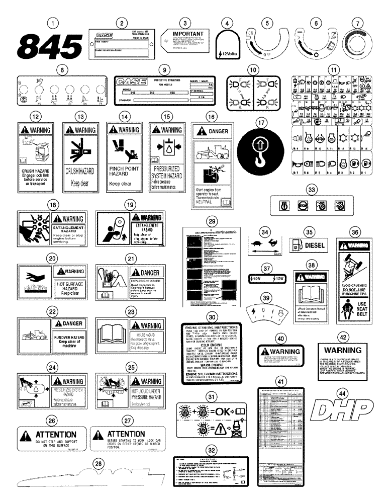 Схема запчастей Case 845 DHP - (09-126[01]) - DECALS (09) - CHASSIS