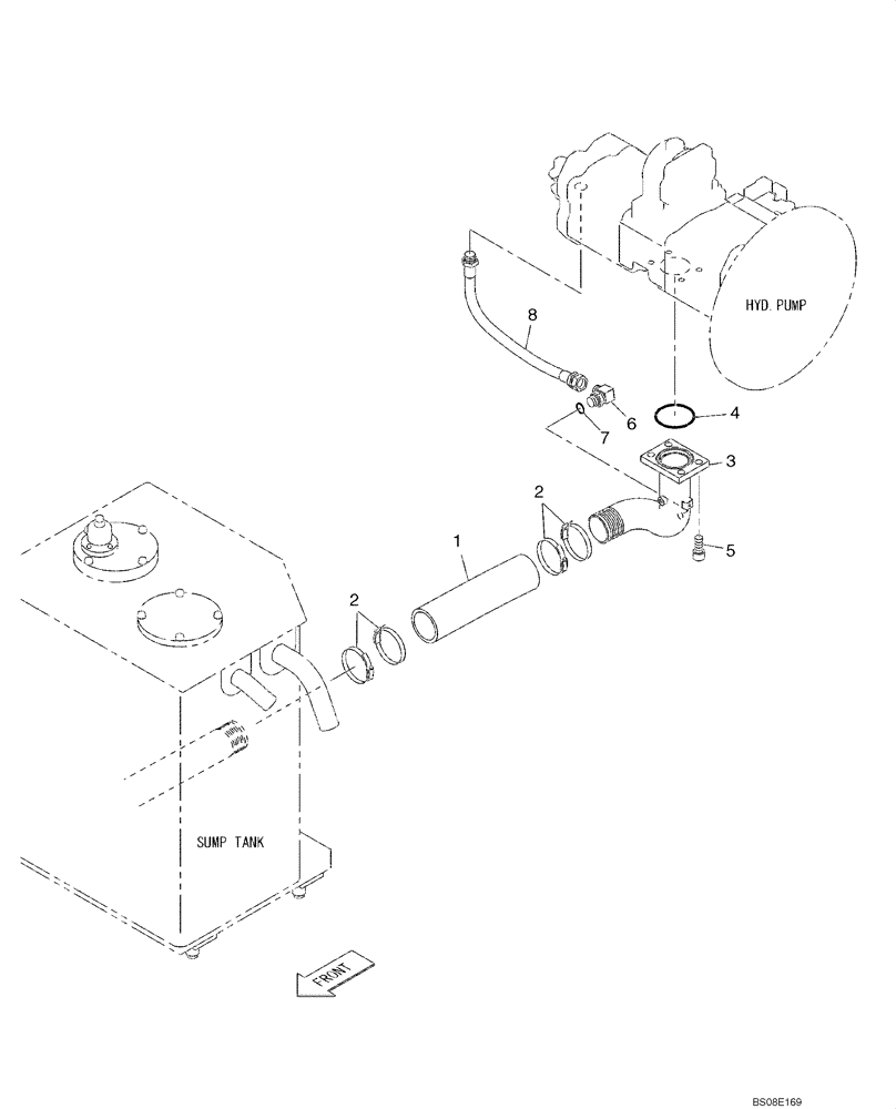 Схема запчастей Case CX350B - (08-11) - HYDRAULICS - PUMP SUCTION LINE (08) - HYDRAULICS