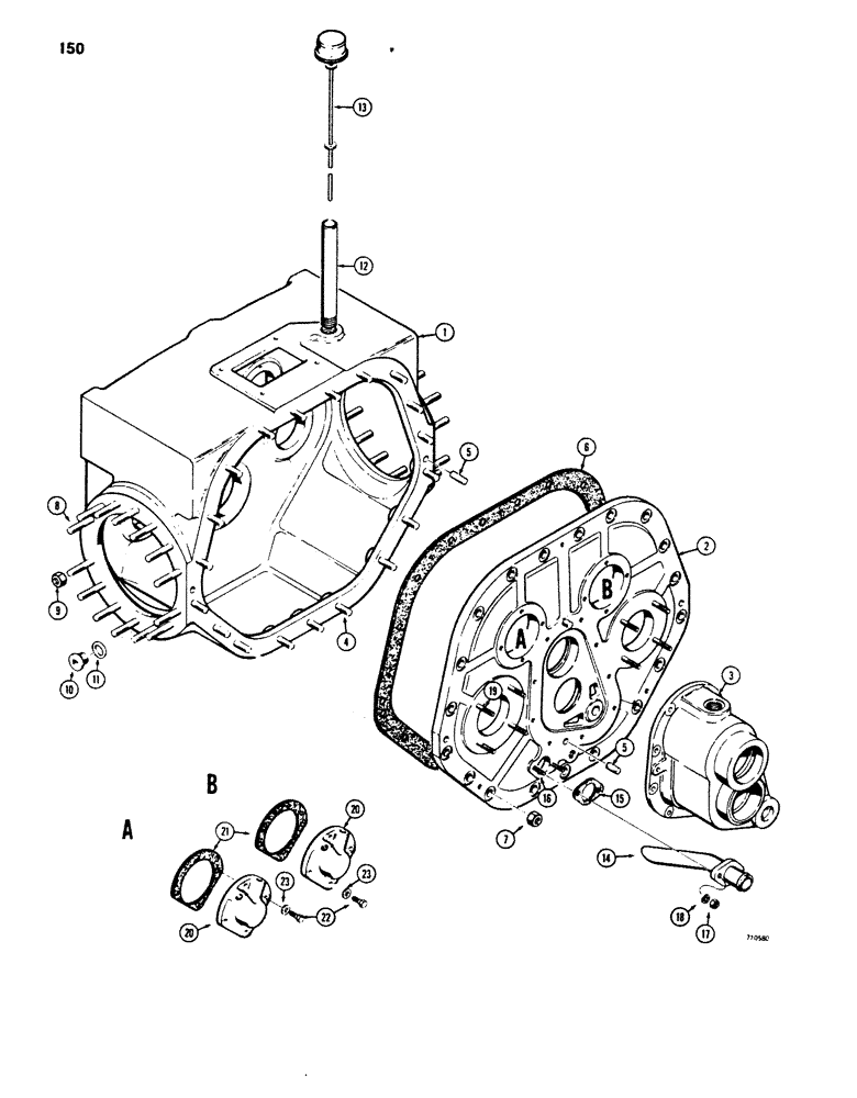 Схема запчастей Case 850B - (150) - TRANSMISSION, CASE, FRONT COVERS, AND DIPSTICK (03) - TRANSMISSION