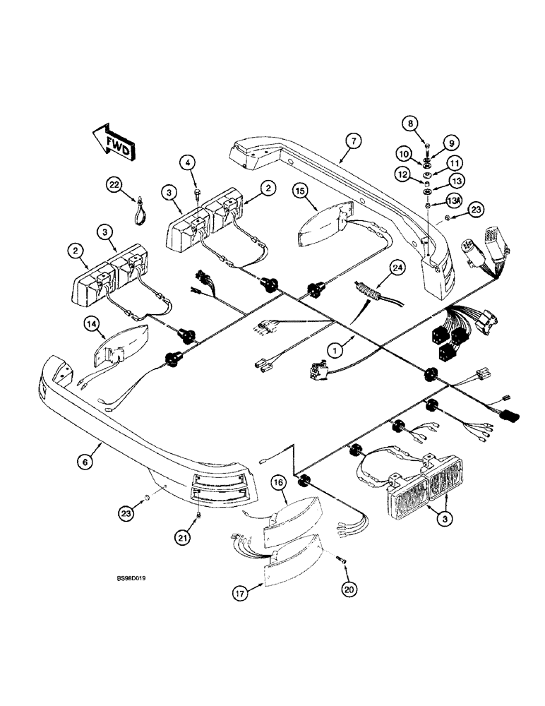 Схема запчастей Case 580L - (4-32) - TRACTOR LAMP ELECTRICAL CIRCUIT, WITH CAB (04) - ELECTRICAL SYSTEMS