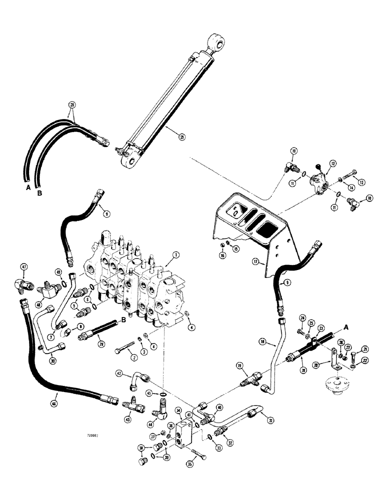 Схема запчастей Case 680CK - (246) - BOOM LOCKOUT HYDRAULICS, (TRACTORS EQUIPPED WITH TWIN LEVER & INDIVIDUAL CONTROLS) (35) - HYDRAULIC SYSTEMS