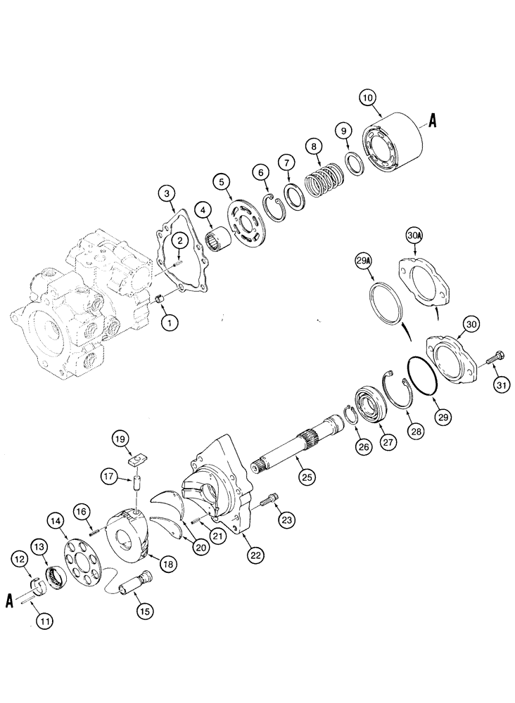 Схема запчастей Case 1835C - (6-32) - TANDEM PUMP ASSEMBLY FRONT DRIVE PUMP CYLINDER BLOCK AND SHAFT (06) - POWER TRAIN