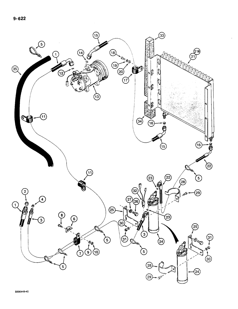 Схема запчастей Case 580K - (09-622) - CONDENSER, RECEIVER-DRIER AND AIR CONDITIONER LINES (09) - CHASSIS/ATTACHMENTS