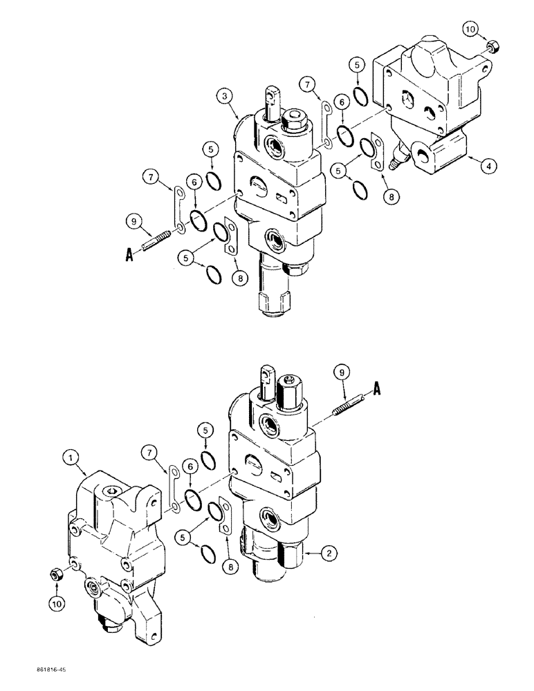 Схема запчастей Case 580SK - (8-064) - LOADER CONTROL VALVE, TWO SPOOL (08) - HYDRAULICS