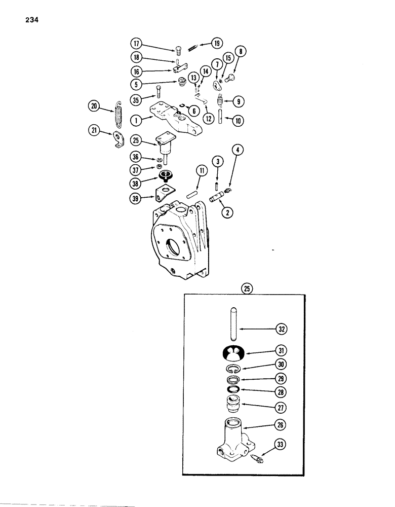 Схема запчастей Case 585D - (234) - TRANSAXLE DIFFERENTIAL BRAKE LEVER AND LOCK, PRIOR TO TRANSM SN 16249203, DIFFERENTIAL BRAKE CYLNDER (33) - BRAKES & CONTROLS