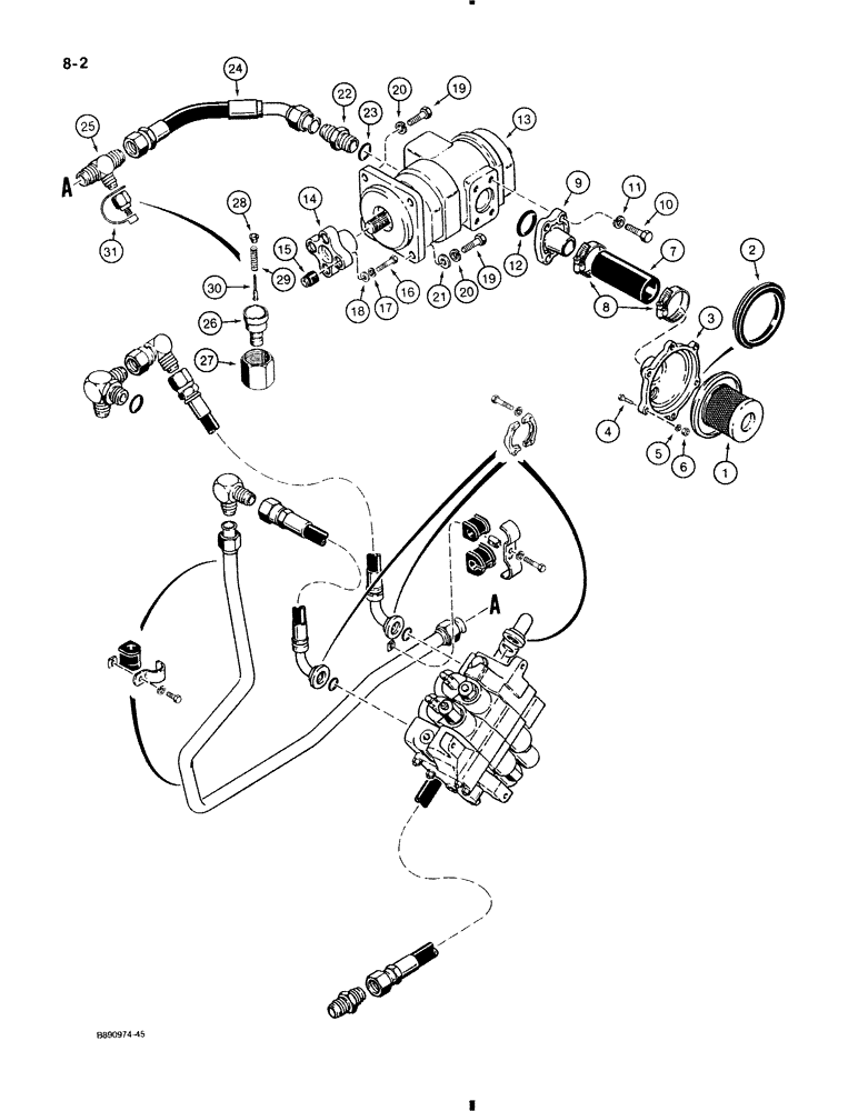 Схема запчастей Case 580K - (8-002) - EQUIPMENT HYD. SYSTEM, RESERVOIR TO LOADER CONTROL VALVE & LOADER VALVE TO FILTER & BACKHOE LINE (08) - HYDRAULICS