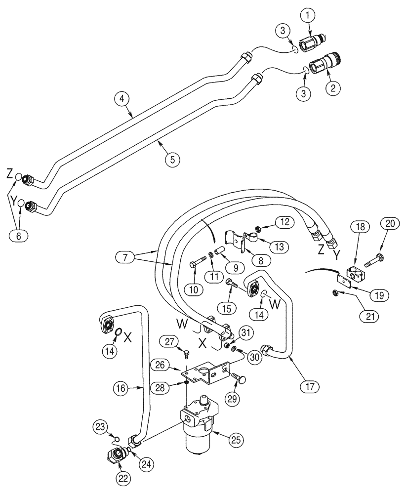 Схема запчастей Case 90XT - (08-35) - HYDRAULICS, ATTACHMENT HIGH FLOW, PISTON, FILTER TO COUPLINGS (08) - HYDRAULICS