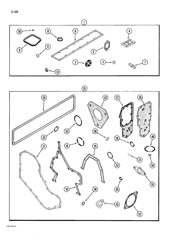 Схема запчастей Case 780D - (2-46) - ENGINE GASKET KITS, 6T-590 ENGINE, VALVE GRIND, CYLINDER BLOCK (02) - ENGINE