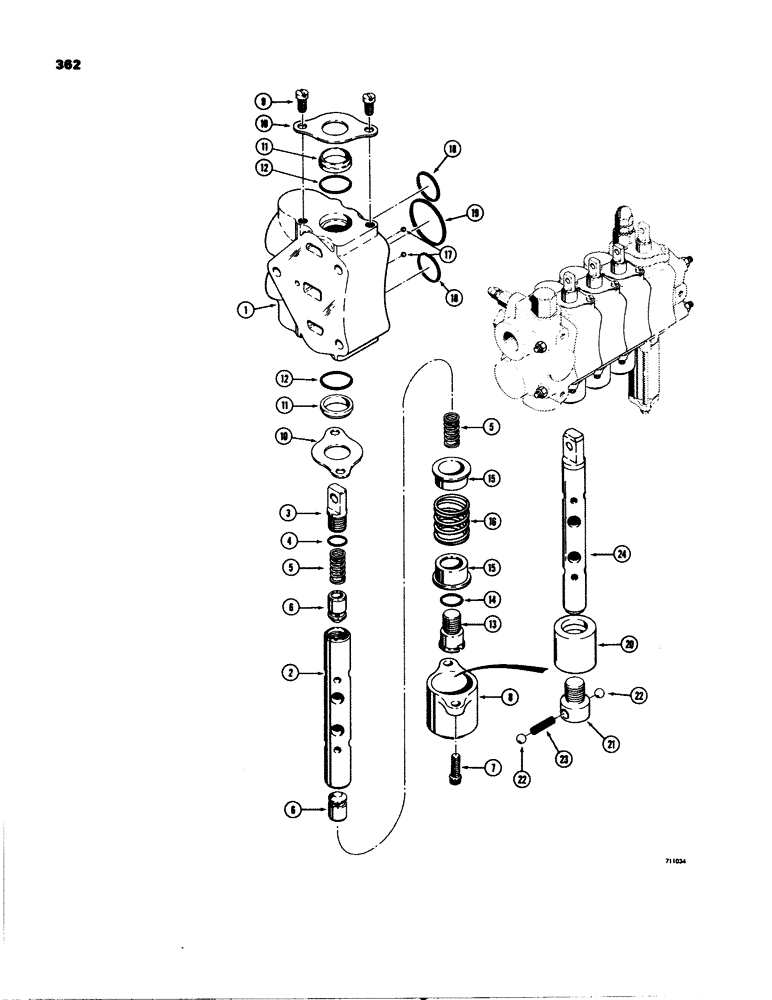 Схема запчастей Case 580C - (362) - 3-POINT HITCH CONTROL VALVE, PITCH, TILT AND IMPLEMENT SECTIONS (08) - HYDRAULICS