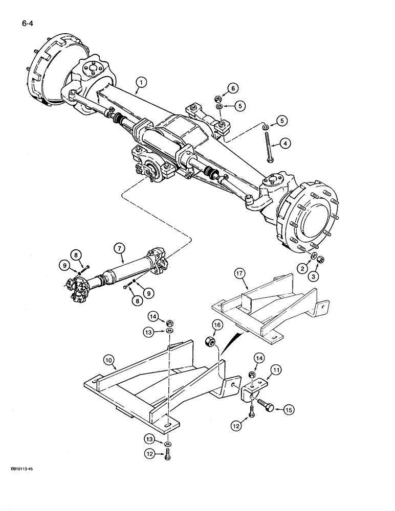 Схема запчастей Case 780D - (6-04) - FOUR WHEEL DRIVE FRONT AXLE MOUNTING AND DRIVE SHAFT (06) - POWER TRAIN