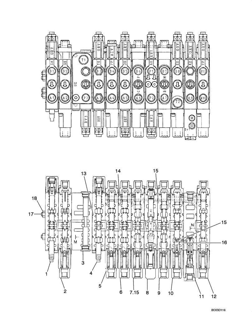 Схема запчастей Case CX36 - (08-42[00]) - VALVE ASSY - CONTROL (CX36 ASN PX11-08901) (08) - HYDRAULICS