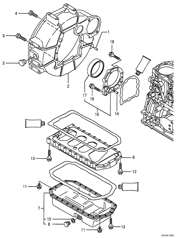 Схема запчастей Case CX50B - (08-003) - FLYWHEEL HOUSING & OIL SUMP ENGINE COMPONENTS