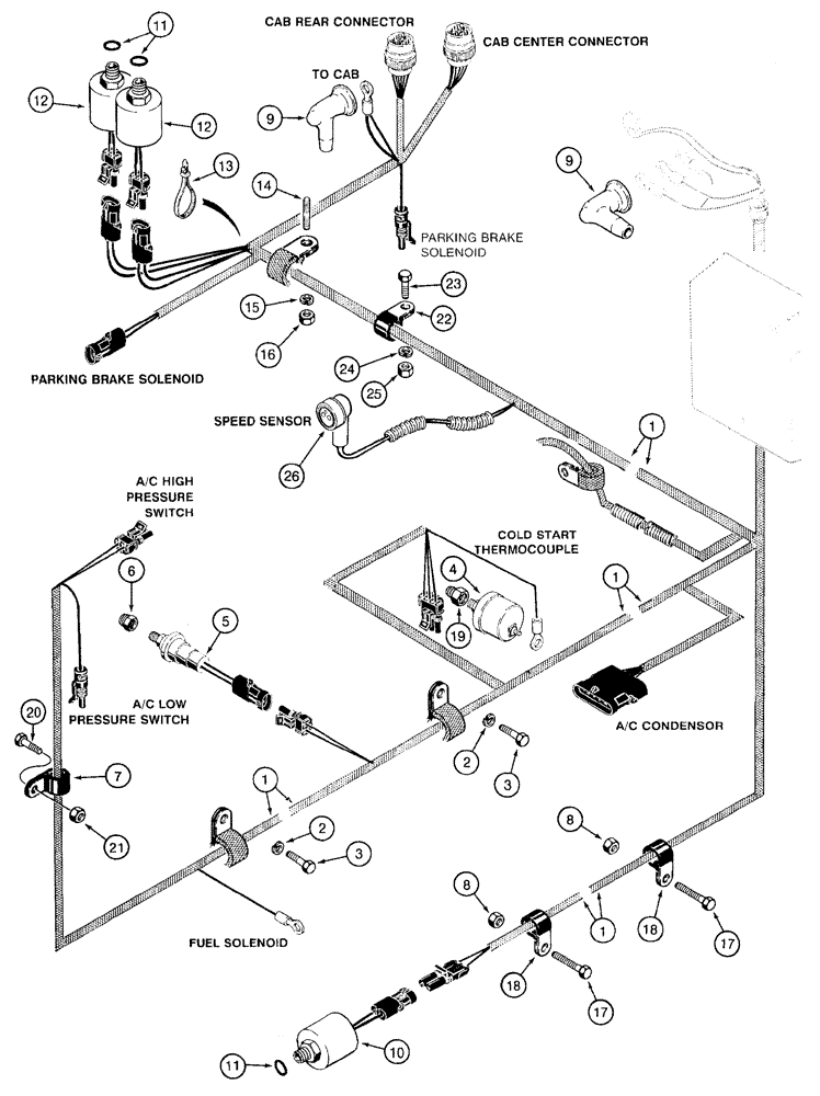 Схема запчастей Case 921B - (4-020) - REAR HARNESS - ENGINE RIGHT-HAND SIDE, PRIOR TO P.I.N. JEE0052701 (04) - ELECTRICAL SYSTEMS