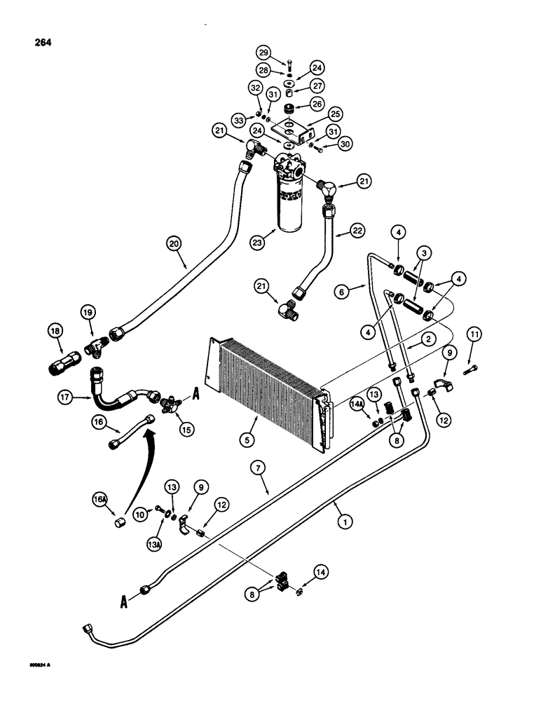 Схема запчастей Case 580SD - (264) - EQUIPMENT HYDRAULIC SYSTEM, OIL COOLER LINES, RETURN LINES AND FILTER (08) - HYDRAULICS