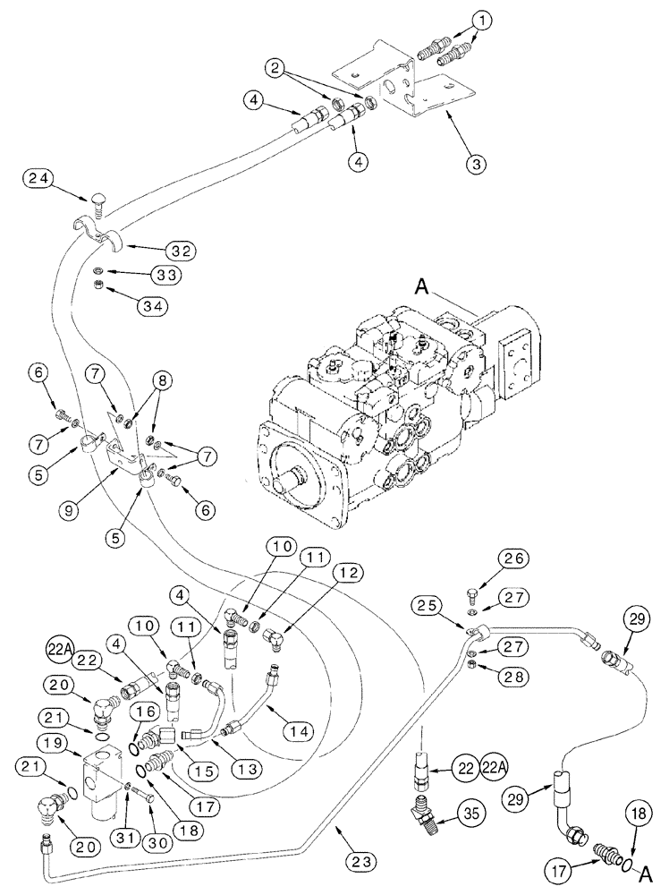 Схема запчастей Case 95XT - (08-08) - HYDRAULICS, COUPLER SYSTEM, GEAR PUMP TO HOSE MOUNTING BRACKET (08) - HYDRAULICS