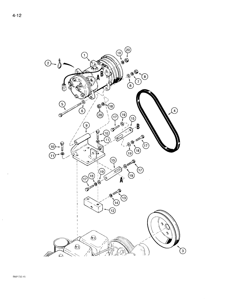 Схема запчастей Case 780D - (4-12) - AIR CONDITIONER COMPRESSOR MOUNTING (04) - ELECTRICAL SYSTEMS