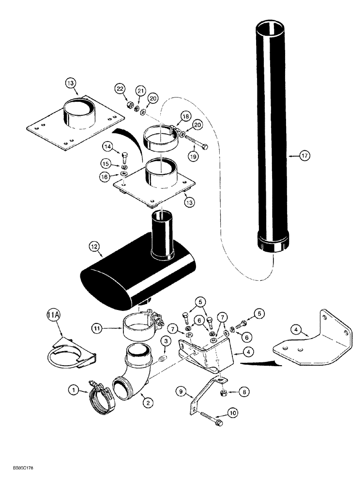 Схема запчастей Case 650G - (2-16) - MUFFLER MOUNTING AND EXHAUST PARTS (02) - ENGINE