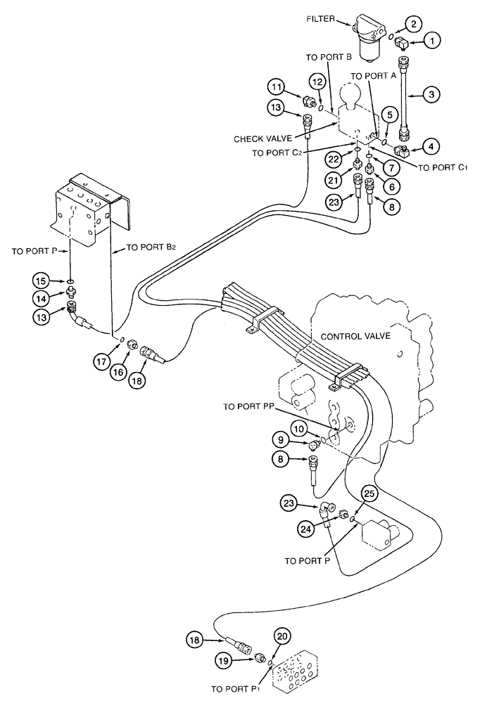 Схема запчастей Case 9050B - (8-038) - PILOT PRESSURE DISTRIBUTION LINES (08) - HYDRAULICS