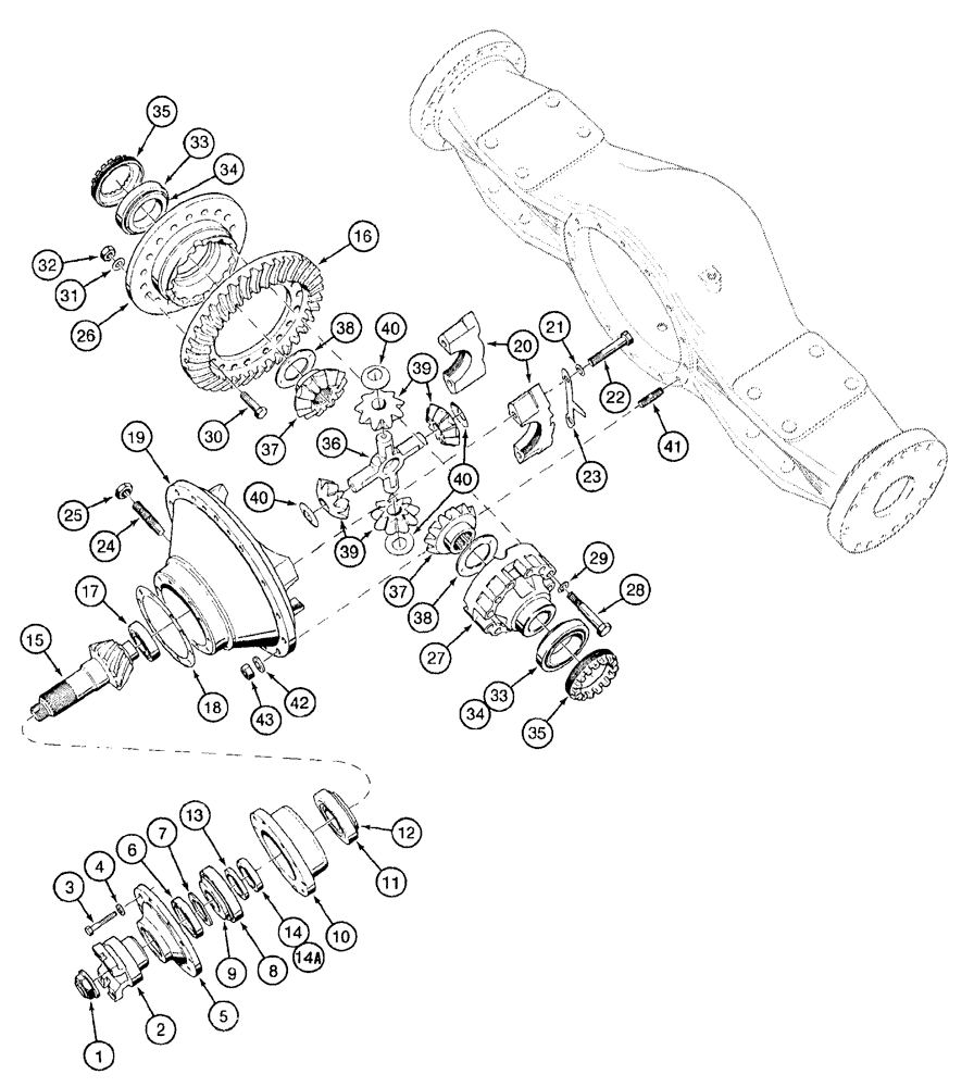 Схема запчастей Case 921B - (6-042) - FRONT AXLE DIFFERENTIAL AND CARRIER (06) - POWER TRAIN