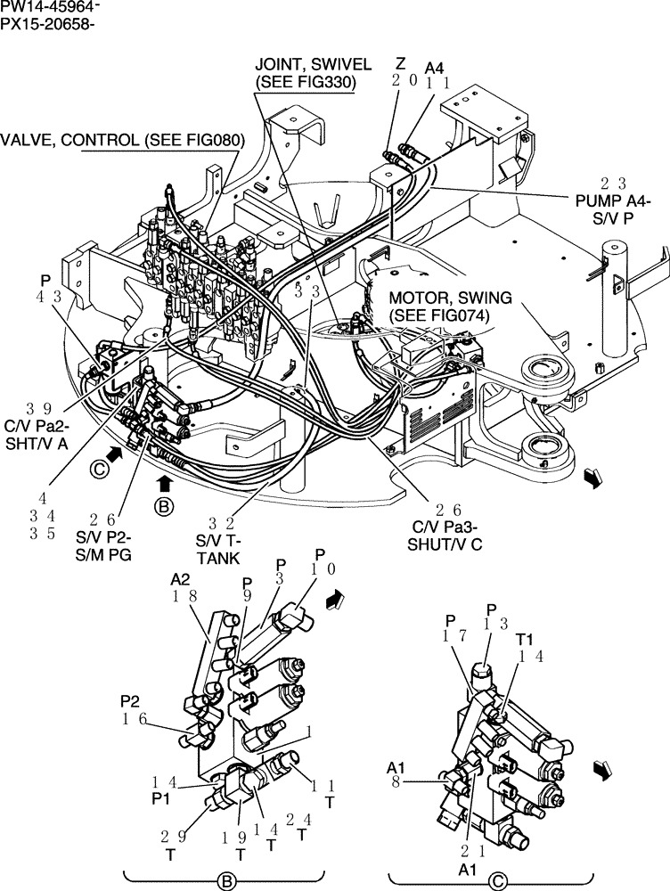 Схема запчастей Case CX36B - (718-01[2]) - CONTROL LINES, REMOTE (COOLER) (05) - SUPERSTRUCTURE