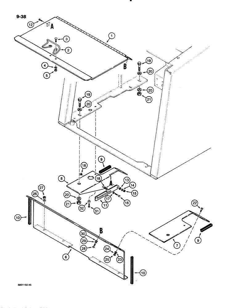 Схема запчастей Case 621 - (9-038) - BATTERY COMPARTMENT COVERS, P.I.N. JAK0020901 THRU JAK0021336 (09) - CHASSIS/ATTACHMENTS