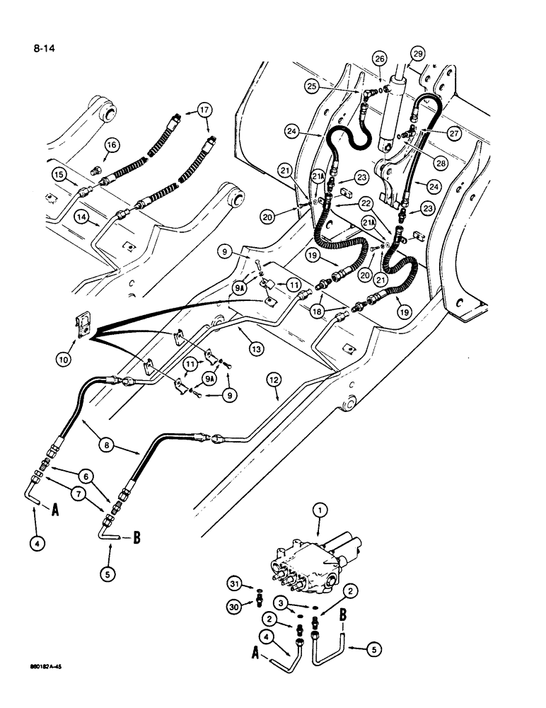 Схема запчастей Case W14B - (8-14) - HYDRAULIC CIRCUIT, CLAM BUCKET AND GRAPPLE, PARTS FOR (08) - HYDRAULICS