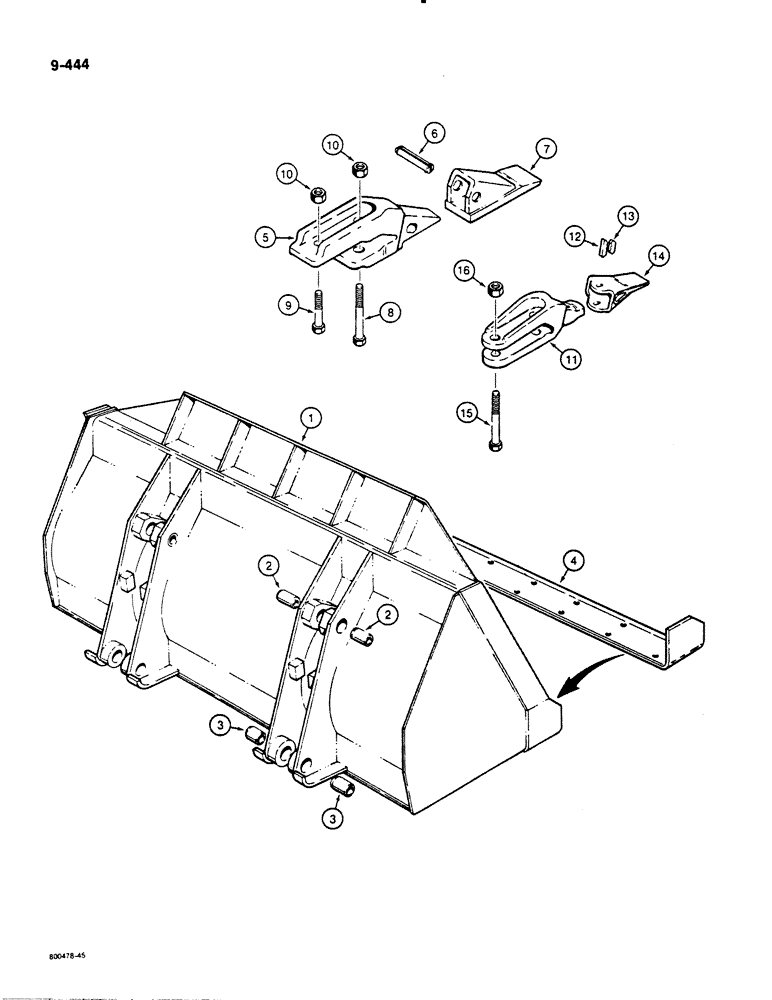 Схема запчастей Case 1450B - (9-444) - LODR BUCKET, *W/O CORNER TEETH, 2-1/4" CUBIC YARD BCKT (1.72 CUBIC METER) (09) - CHASSIS/ATTACHMENTS