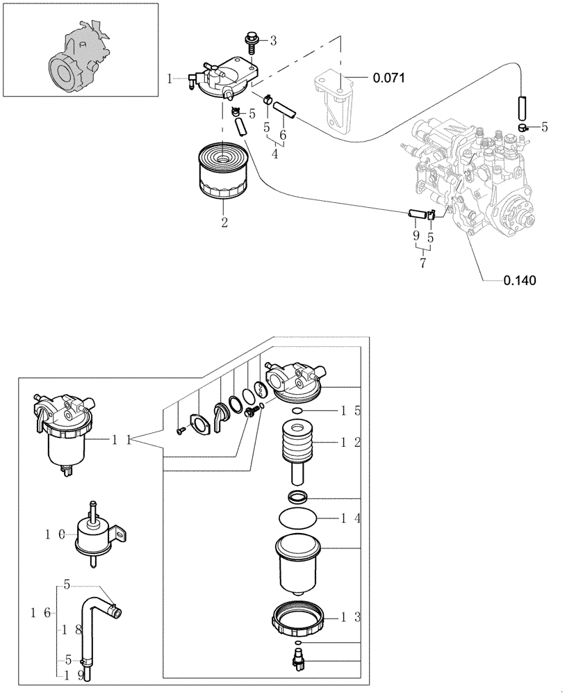 Схема запчастей Case CX20B - (0.203[01]) - FUEL LINE (10) - ENGINE