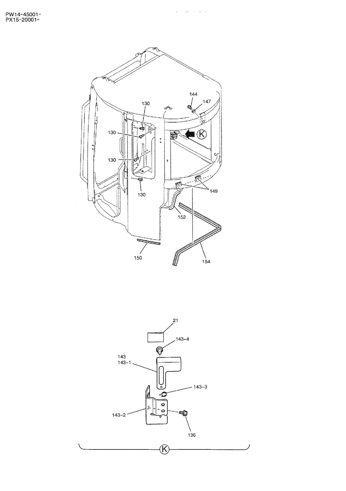 Схема запчастей Case CX36B - (01-049) - CAB ASSY (05) - SUPERSTRUCTURE