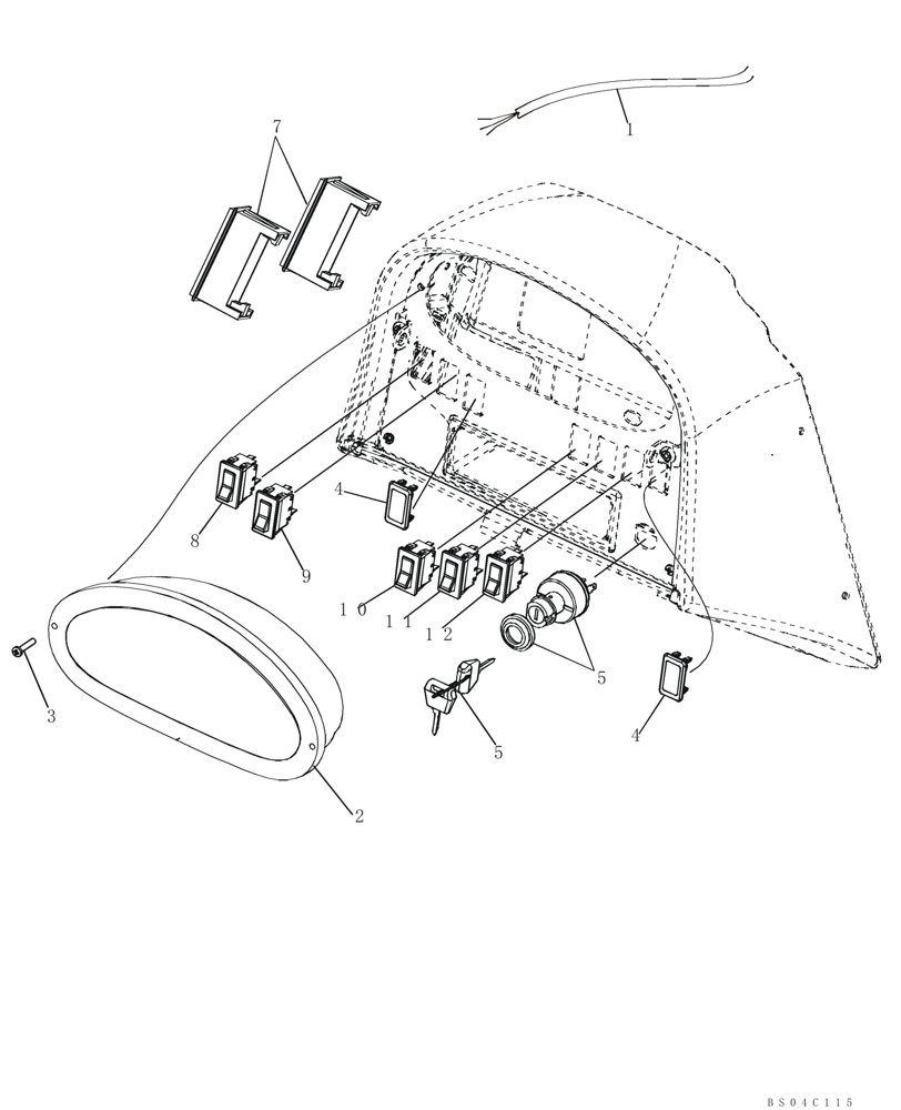 Схема запчастей Case 650K - (04-13) - HARNESS, FRONT CONSOLE AND SWITCHES - CANOPY, ROPS (04) - ELECTRICAL SYSTEMS