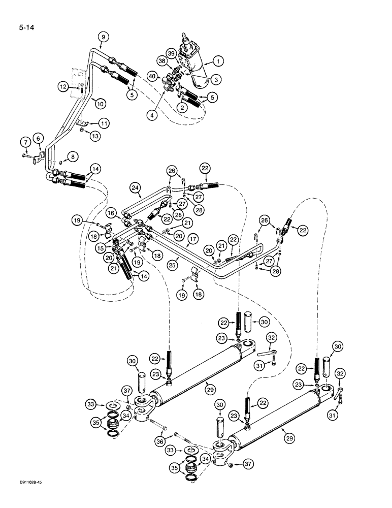 Схема запчастей Case 721 - (5-14) - STEERING HYDRAULIC CIRCUIT, STEERING CONTROL VALVE TO CYLINDERS, PRIOR TO P.I.N. JAK0022432 (05) - STEERING