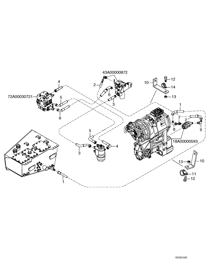 Схема запчастей Case 335B - (43A02010871[001]) - HYDRAULIC LINES, STEERING (SIMPLE MUX P.I.N. HHD0335BN8PG58100 AND AFTER) (87748911) (09) - Implement / Hydraulics / Frame / Brakes