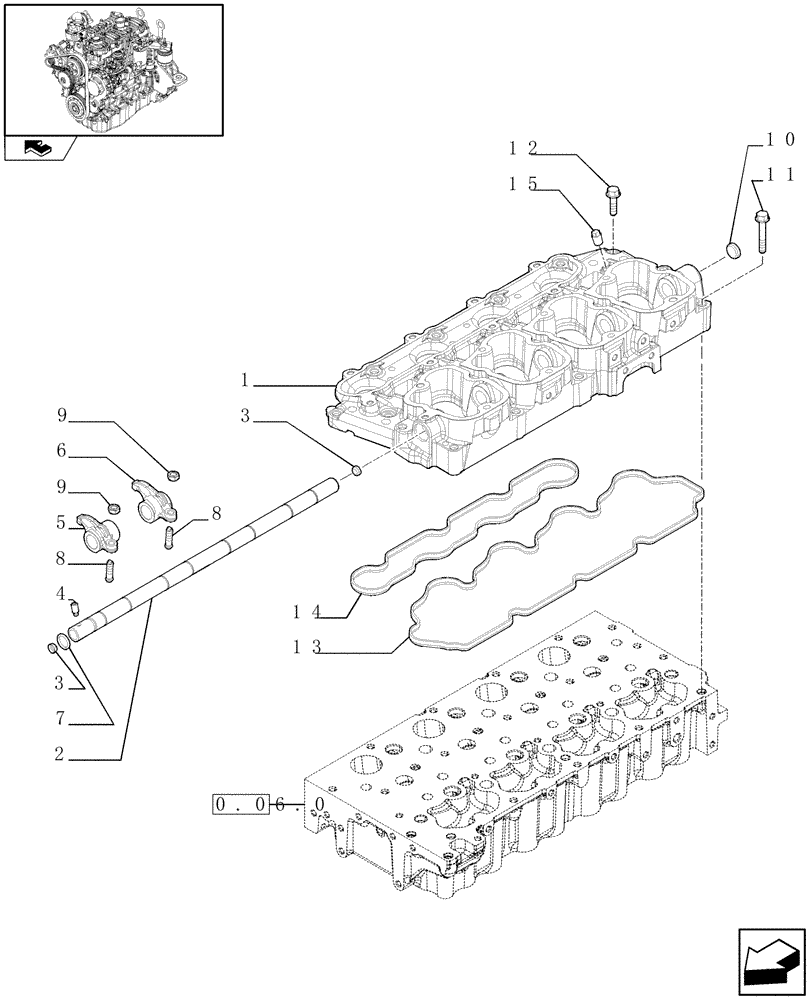 Схема запчастей Case F5CE9454E A002 - (0.06.6) - ROCKER SHAFT (504154674) 