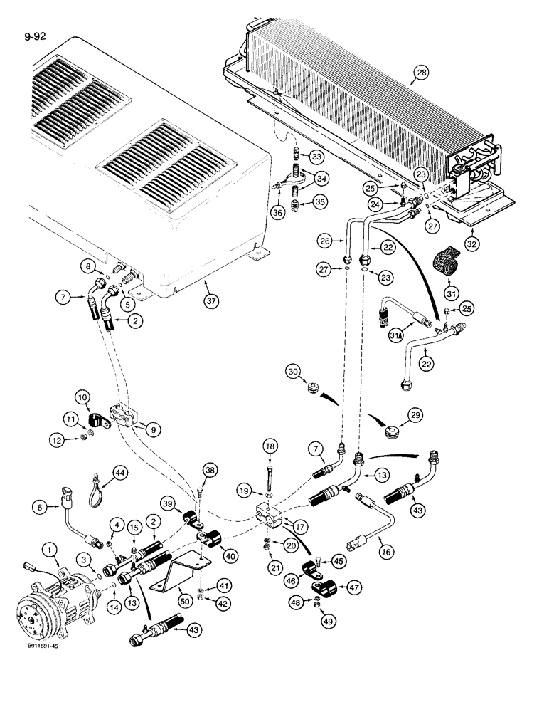 Схема запчастей Case 721 - (9-092) - AIR CONDITIONING SYSTEM, COMPRESSOR TO CONDENSER & EVAPORTER CORE (09) - CHASSIS/ATTACHMENTS