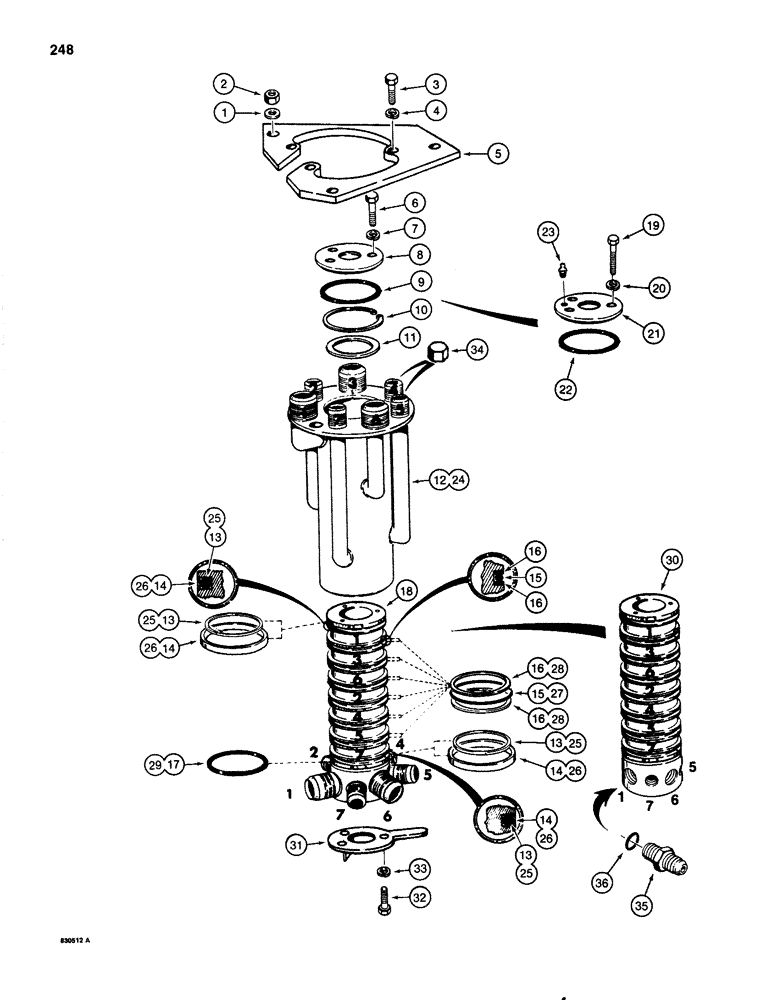 Схема запчастей Case 1080 - (246) - SEVEN PORT SWIVEL AND RELATED PARTS (35) - HYDRAULIC SYSTEMS