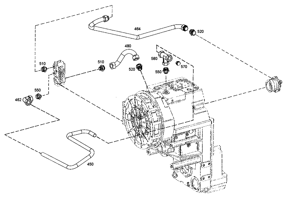 Схема запчастей Case 340B - (18A00000572[001]) - PIPING, GEARBOX (87453796) (03) - Converter / Transmission