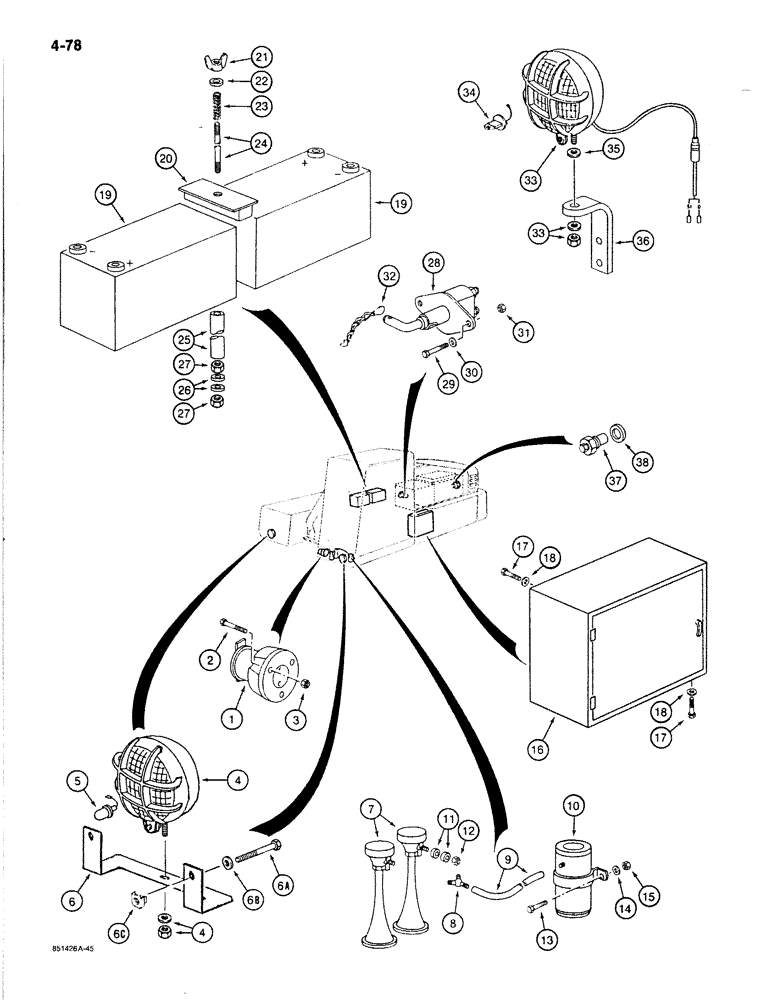 Схема запчастей Case 170B - (4-78) - TURNTABLE ELECTRICAL COMPONENTS, P.I.N. 74442 THROUGH 74456 (04) - ELECTRICAL SYSTEMS