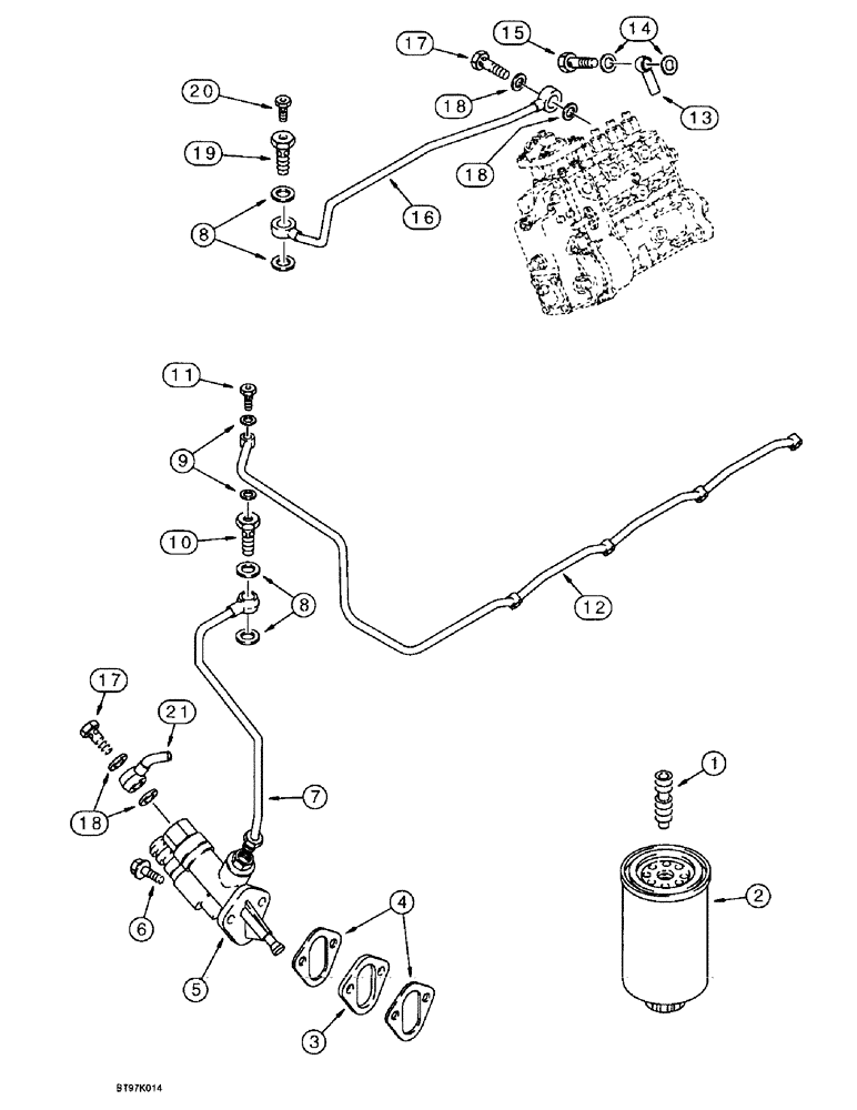 Схема запчастей Case 9020B - (3-018) - FUEL FILTER AND LIFT PUMP, 4TA-390 EMISSIONS CERTIFIED ENGINE, *P.I.N. DAC0202001 AND AFTER (03) - FUEL SYSTEM