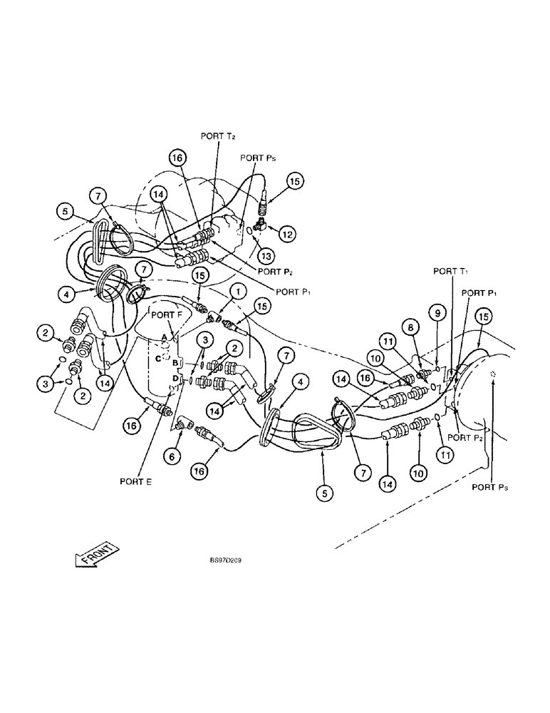 Схема запчастей Case 9045B - (6-14) - TRACK DRIVE HYDRAULIC CIRCUIT, SWIVEL TO TRACK DRIVE MOTOR (06) - POWER TRAIN