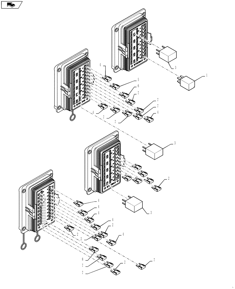 Схема запчастей Case 1121F - (55.100.12) - MAIN CAB HARNESS, FUSES AND RELAYS (55) - ELECTRICAL SYSTEMS