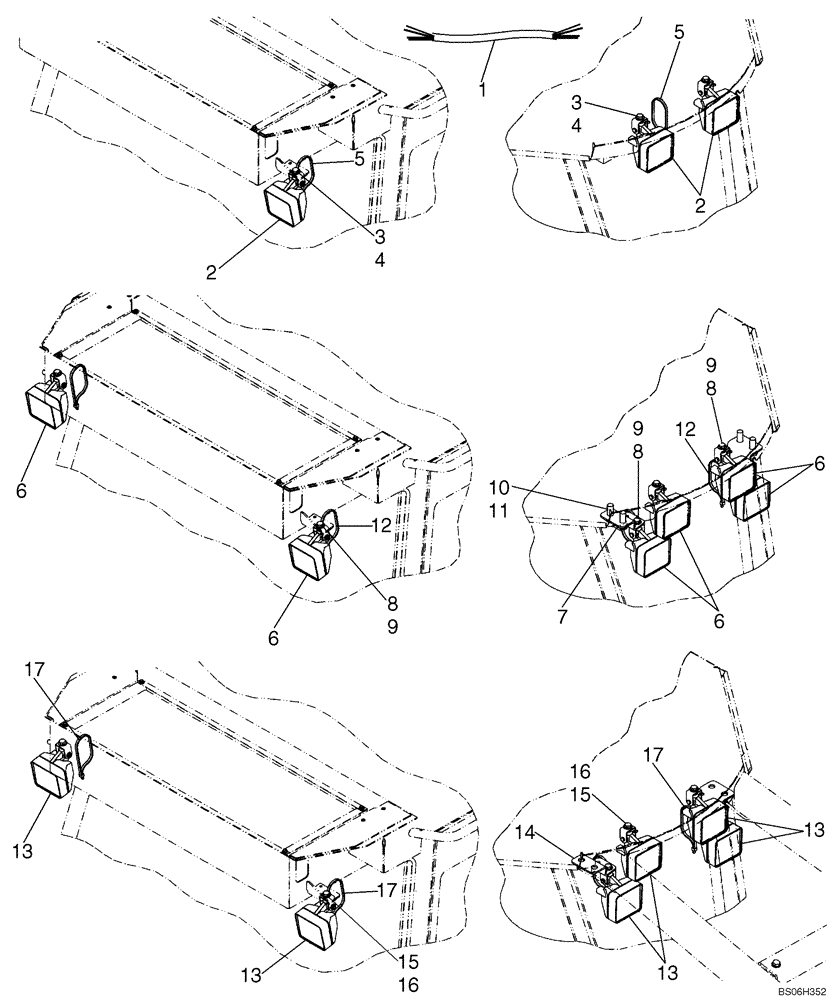 Схема запчастей Case 650K - (04-18) - LAMPS, ROPS CAB (04) - ELECTRICAL SYSTEMS