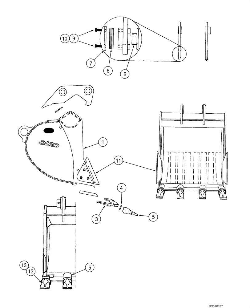 Схема запчастей Case CX800 - (09-59) - BUCKETS - ESCO (09) - CHASSIS