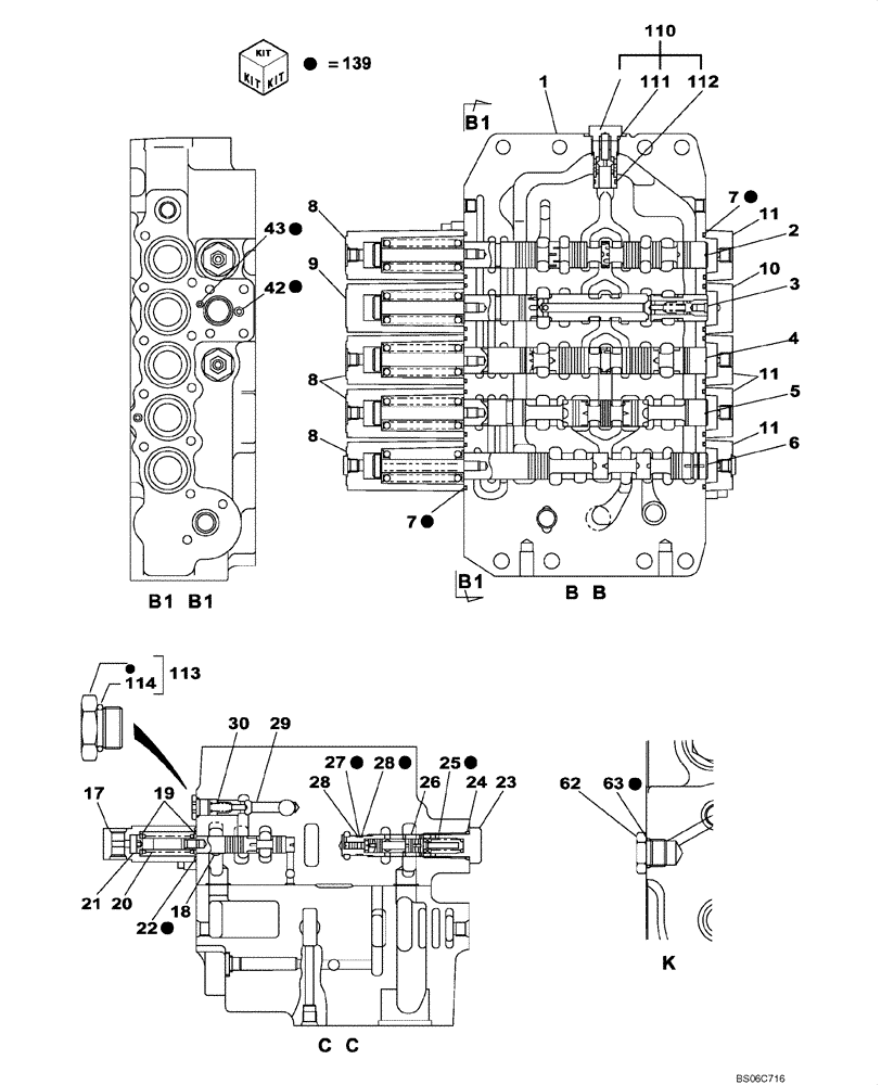 Схема запчастей Case CX330 - (08-203-00[01]) - CONTROL VALVE (08) - HYDRAULICS