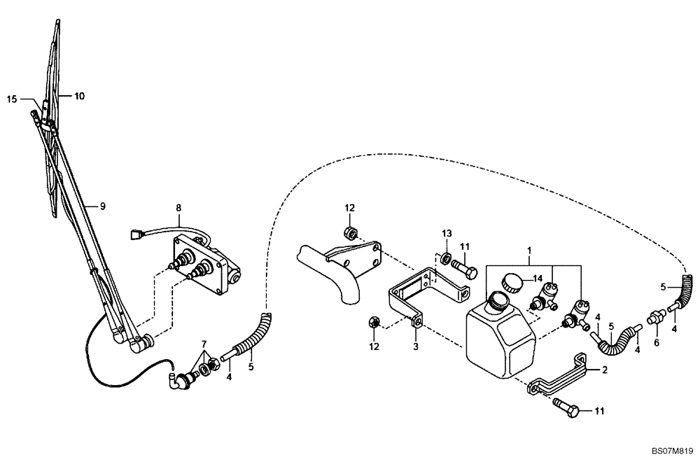 Схема запчастей Case 340 - (53A00000552[001]) - WINDSHIELD WASHER - WINDSHIELD WIPER (87451879) (10) - Cab/Cowlings