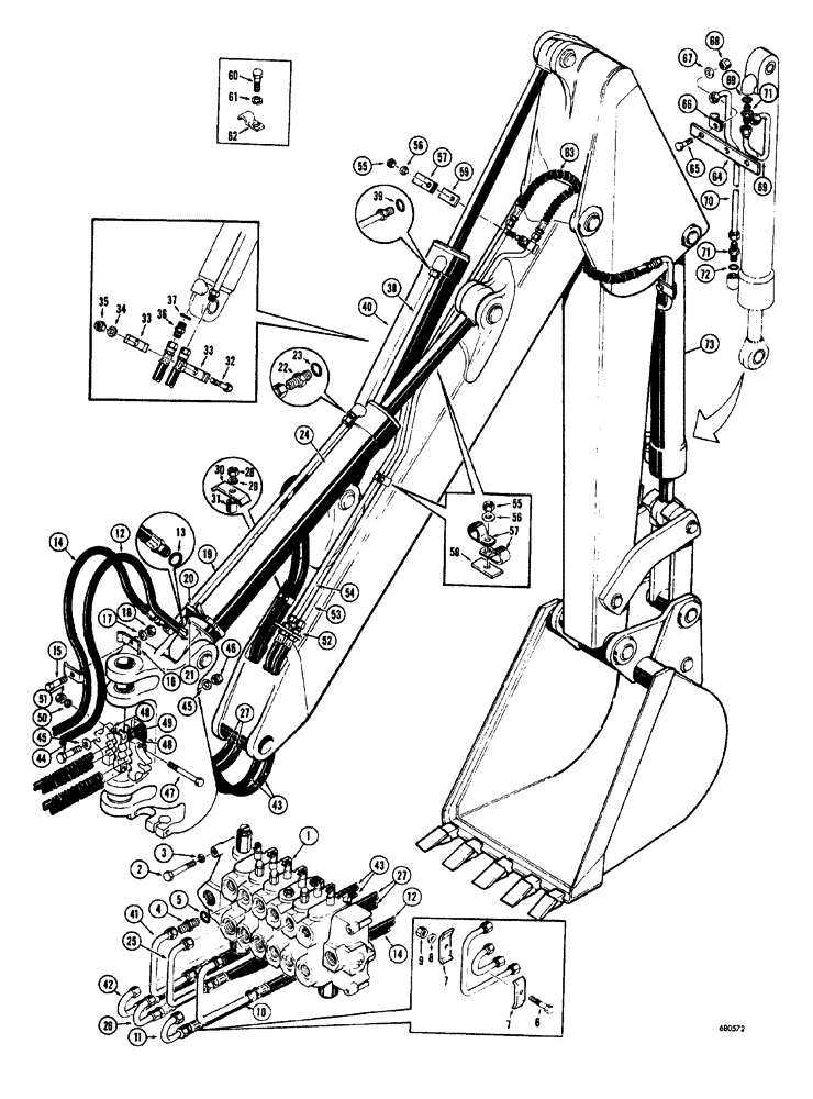 Схема запчастей Case 33S - (044) - BOOM, CROWD AND BUCKET CYLINDER HYDRAULICS 