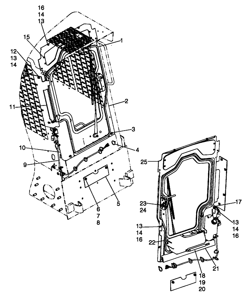 Схема запчастей Case 430 - (09-25A) - CAB DOOR - SPRING ASSIST MOUNTED TO WIPER MOTOR COVER (09) - CHASSIS