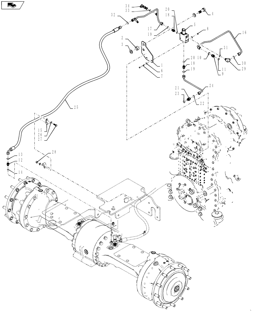 Схема запчастей Case 621F - (25.100.01[01]) - FRONT AXLE HOSE INSTALLATION LOCKING DIFFERENTIAL (27) - REAR AXLE SYSTEM