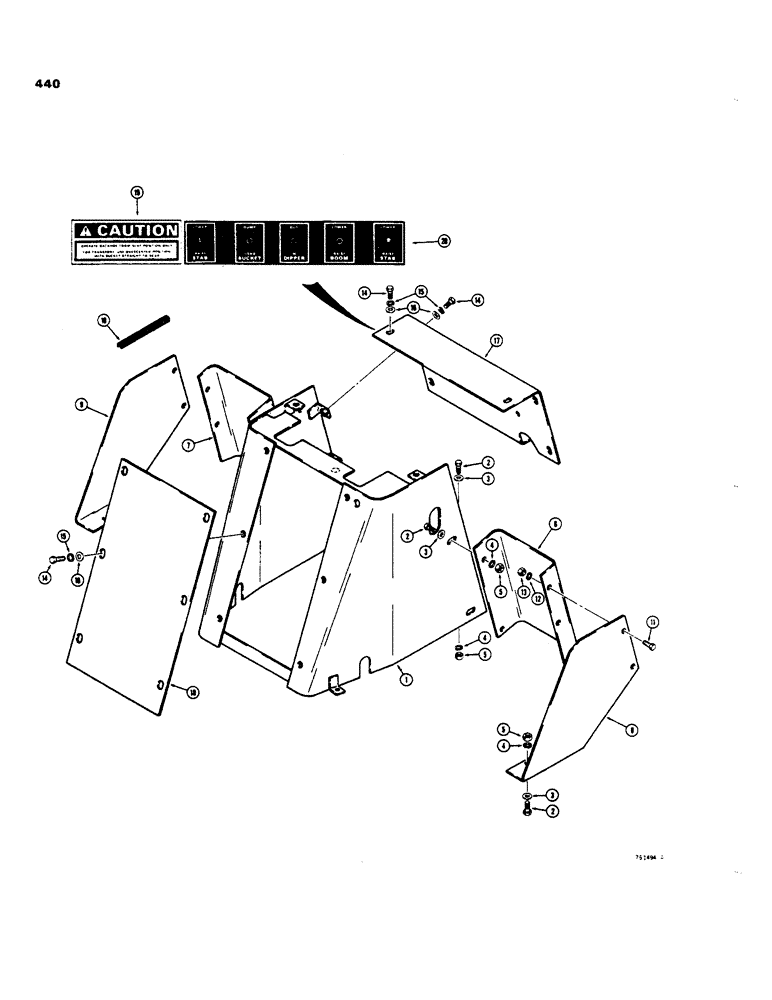 Схема запчастей Case 35 - (440) - SIDE SHIFT BACKHOE CONTROL TOWER AND COVERS, LATE PRODUCTION 