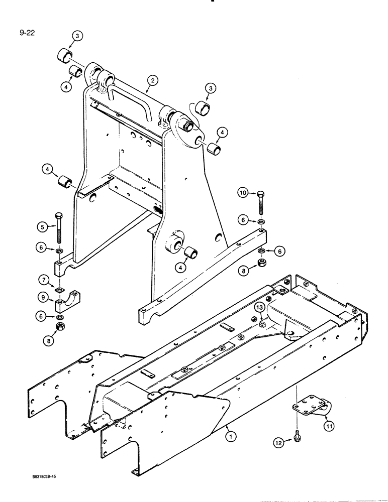 Схема запчастей Case 455C - (9-22) - ENGINE FRAME, COWL, AND PULL HOOK, LOADER MODELS (09) - CHASSIS/ATTACHMENTS