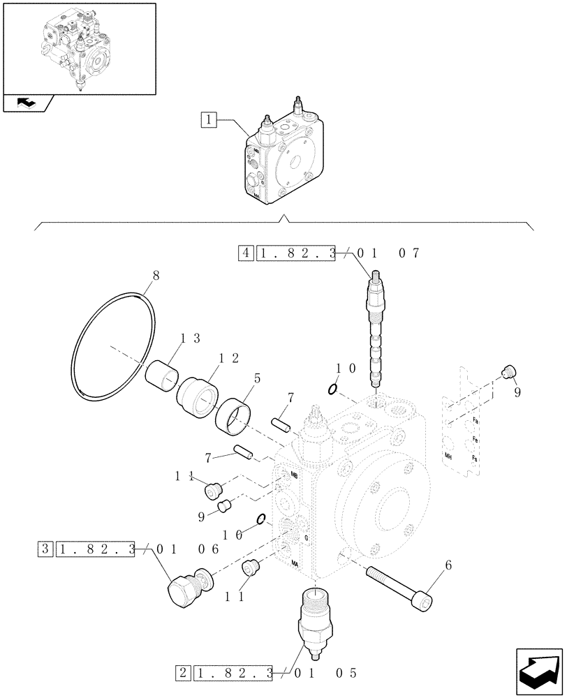 Схема запчастей Case 221E - (1.82.3/01[04]) - AXIAL PUMP DISTRIBUTOR PLATE (07) - HYDRAULIC SYSTEMS